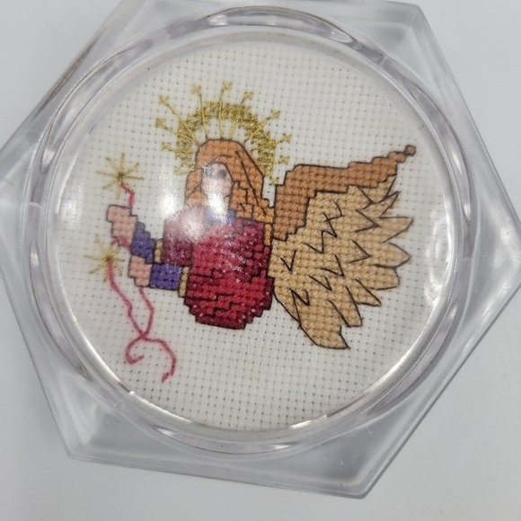 Vintage Cross-stitch Angel Clear Acrylic Coasters - Set of 4 - Picture 5 of 7